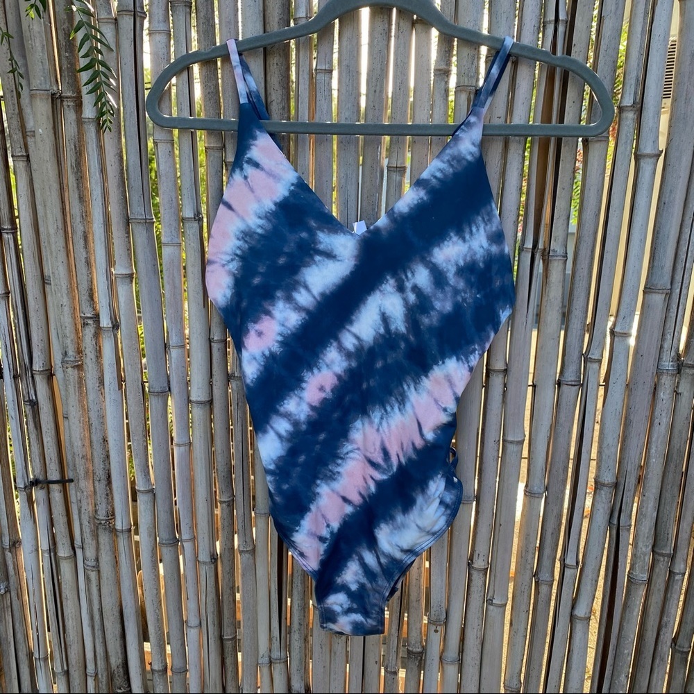 Envya tie dye plunge neck caged one piece swimsuit